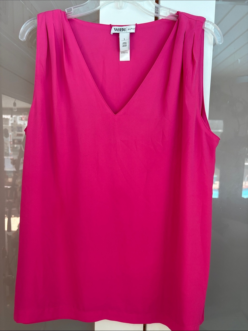 White House Black Market Hot Pink V-Neck Pleated Shoulder Sleeveless Top